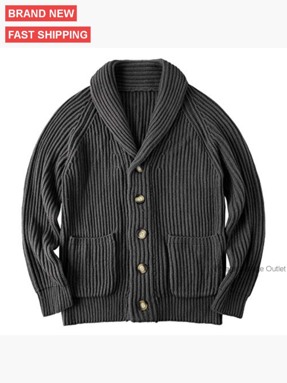 Men's Cable Knit Shawl Collar Cardigan Sweater with Pockets - Picture 6 of 7